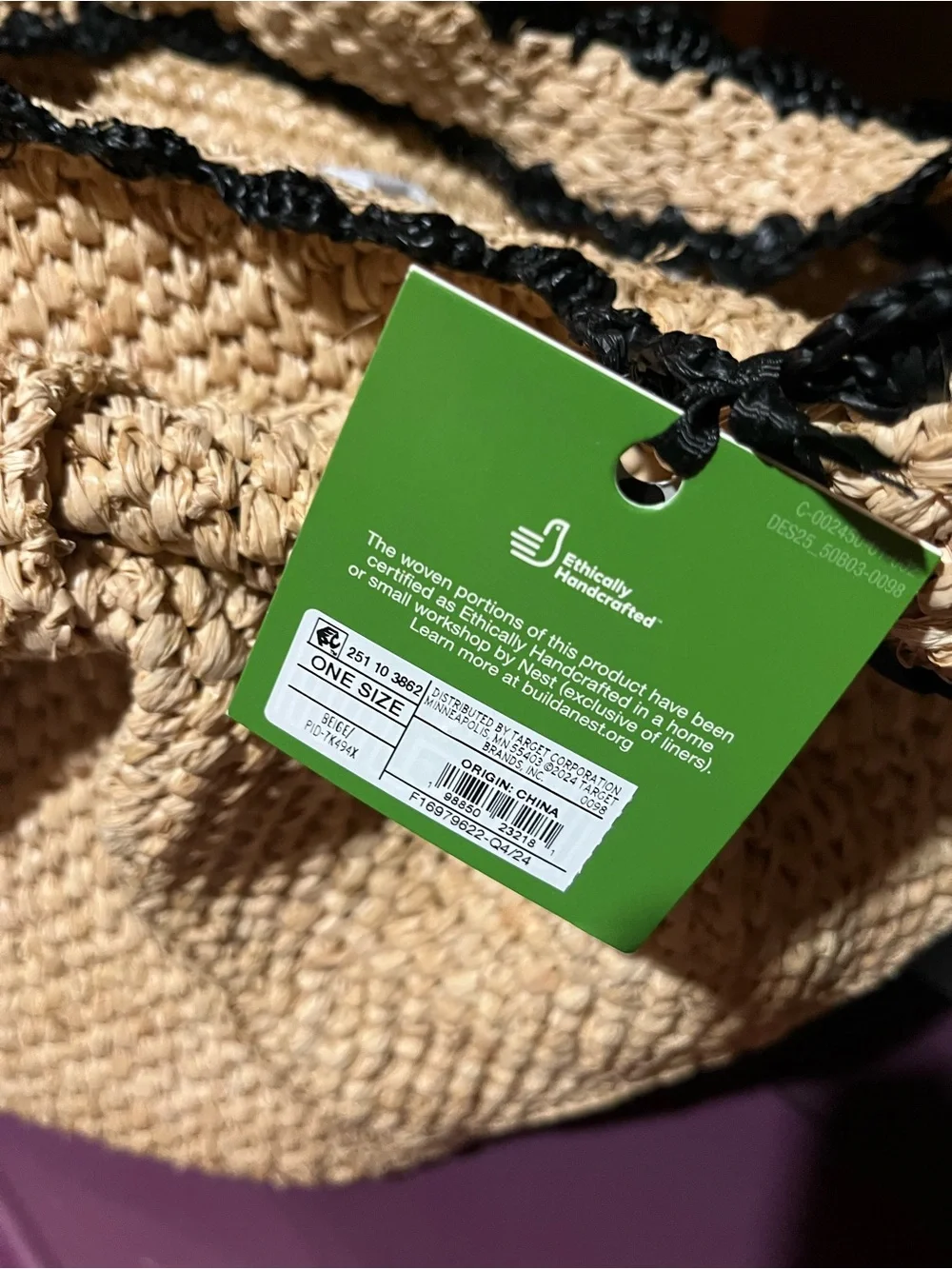 kate spade Natural Straw Tote with Black Trim and Bow Detail